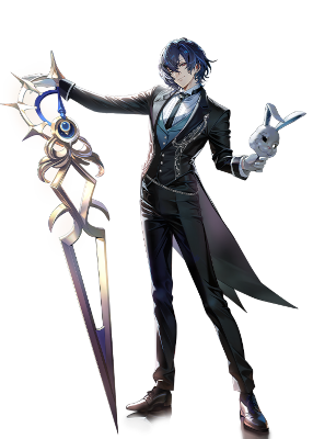 Image of Ciel, a slick anime butler with an elaborate sword and a white rabbit mask